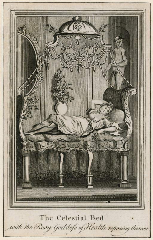 Het Hemelse Bed, met de Roze Godin van Gezondheid die daarop rust door English School