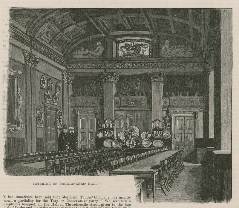 De stadsgilden: De Fishmongers Company: Interieur van de Fishmongers Hall door English School