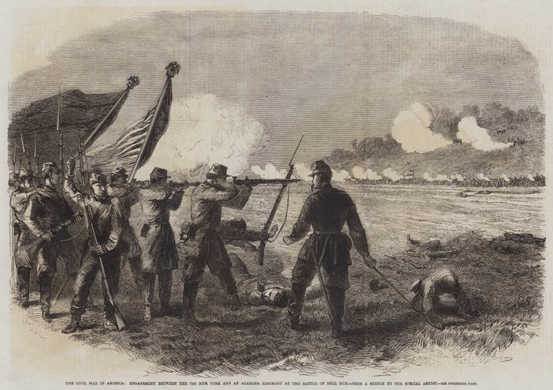 De Burgeroorlog in Amerika, Gevecht tussen de 71e New York en een Alabama Regiment bij de Slag om Bull Run door English School