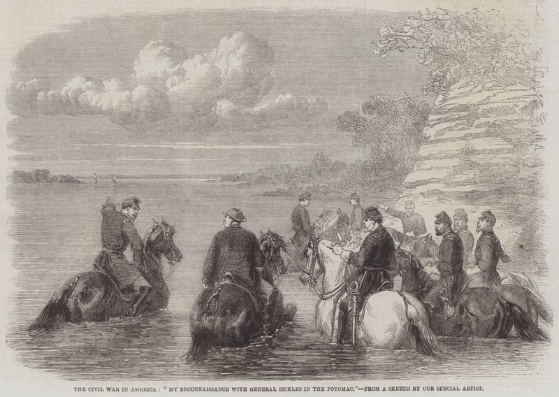 De Burgeroorlog in Amerika, "Mijn Verkenning met Generaal Sickles aan de Potomac" door English School