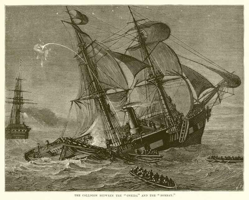 De botsing tussen de Oneida en de Bombay door English School