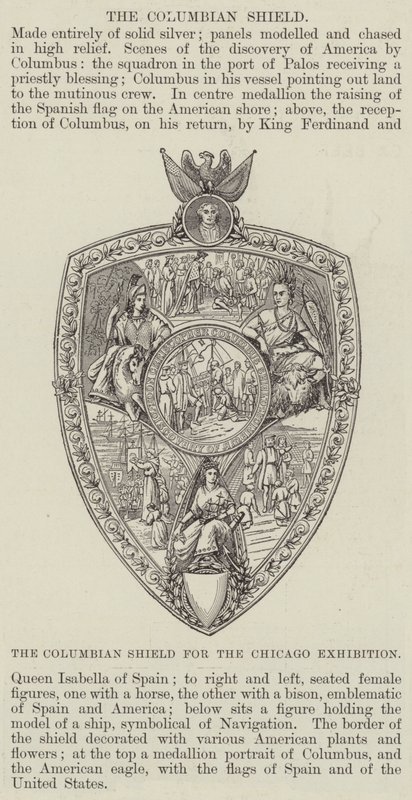 Het Colombiaanse schild voor de tentoonstelling in Chicago (gravure) door English School