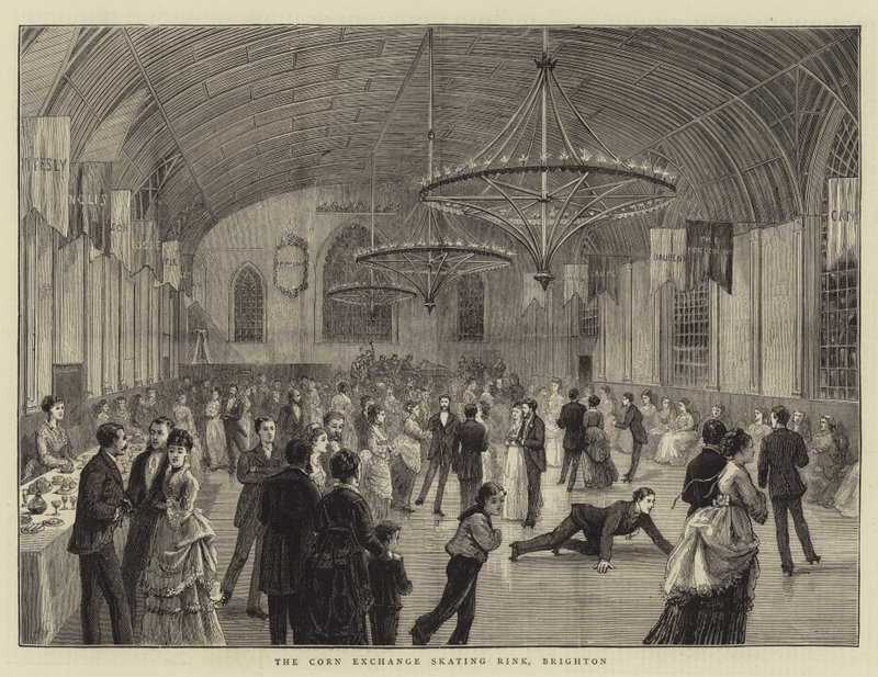 De Corn Exchange Schaatsbaan, Brighton (gravure) door English School