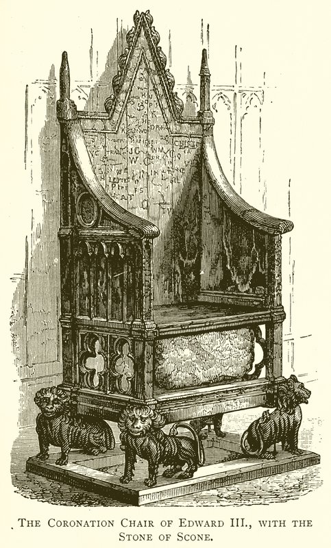 De kroningsstoel van Edward III, met de Steen van Scone door English School