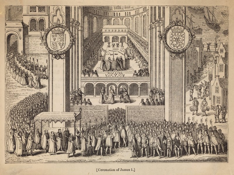 De Kroning van Koning James I door English School