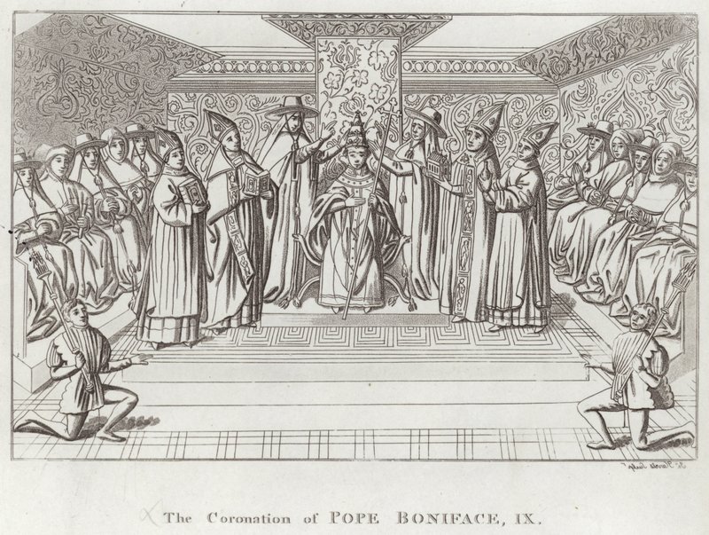 De Kroning van Paus Bonifatius IX door English School