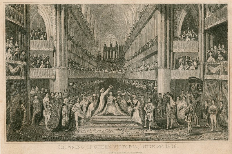 De kroning van Koningin Victoria in Westminster Abbey, 28 juni 1838 door English School