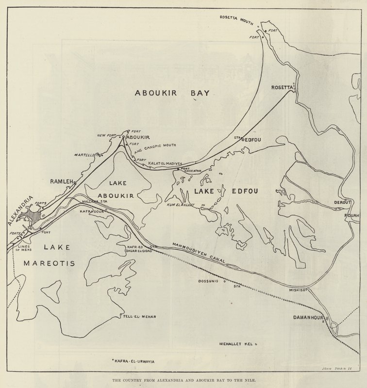 Het land van Alexandrië en Aboukir Bay tot de Nijl (gravure) door English School