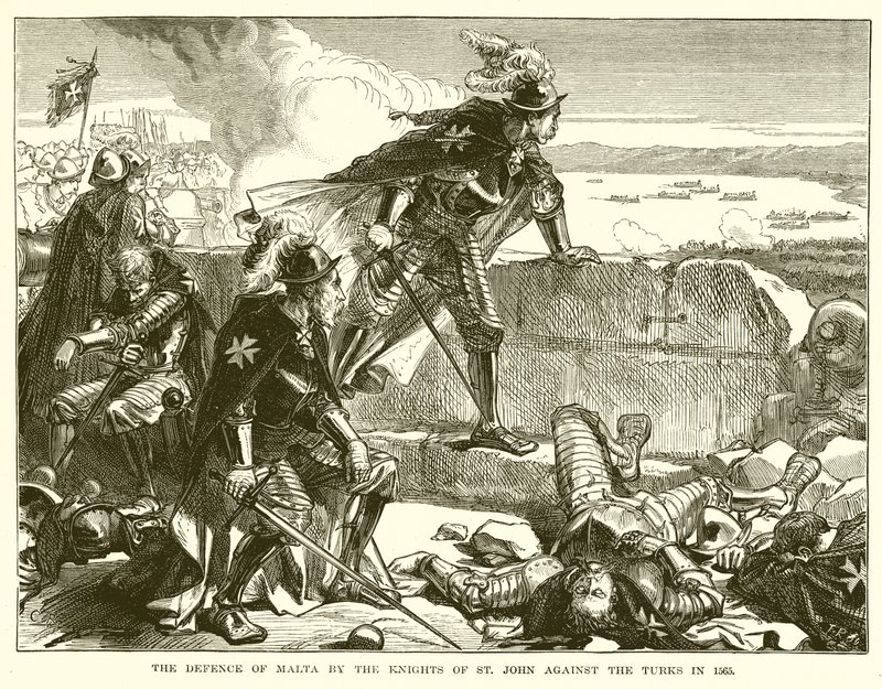 De verdediging van Malta door de ridders van Sint-Jan tegen de Turken in 1565 door English School