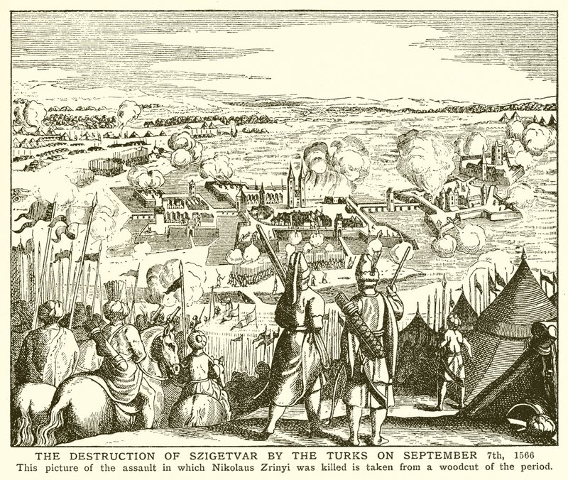 De Vernietiging van Szigetvár door de Turken op 7 september 1566 door English School