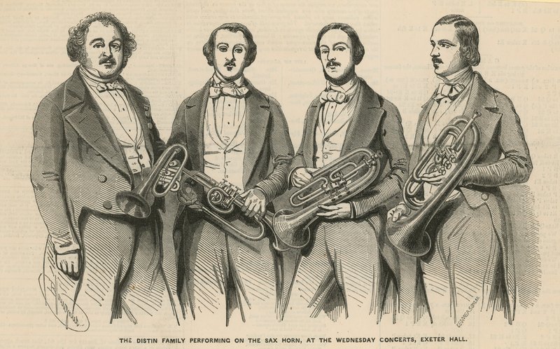 De familie Distin die optreedt op de saxofoon bij de Woensdagconcerten, Exeter Hall door English School