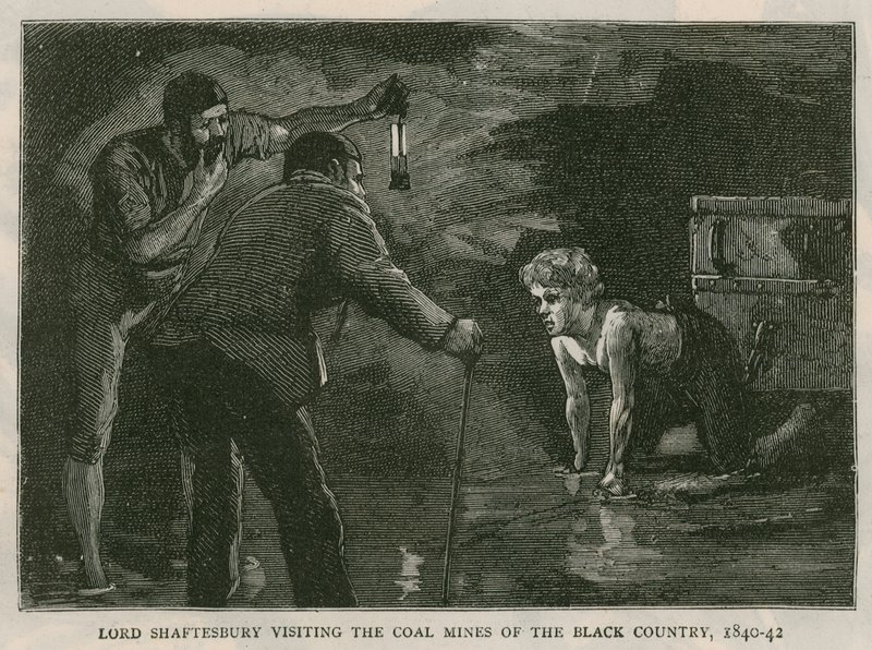 De graaf van Shaftesbury; bezoek aan de kolenmijnen van de Black Country, 1840-41; uit The Graphic, 10 oktober 1885 door English School