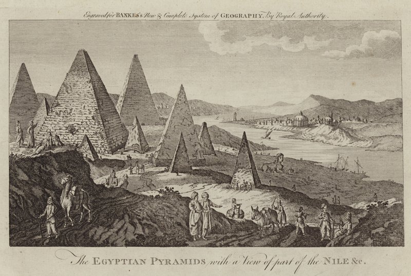 De Egyptische piramides met een uitzicht op een deel van de Nijl door English School