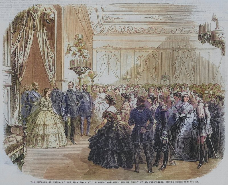 De keizer van Rusland op het bal gegeven door de graaf en gravin de Morny in Sint-Petersburg (gravure) door English School
