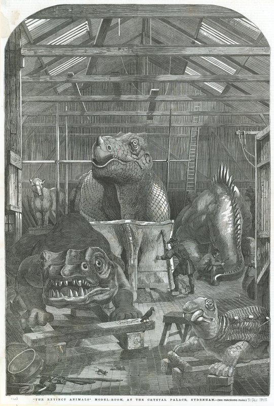 De modelkamer van uitgestorven dieren, in het Crystal Palace, Sydenham door English School