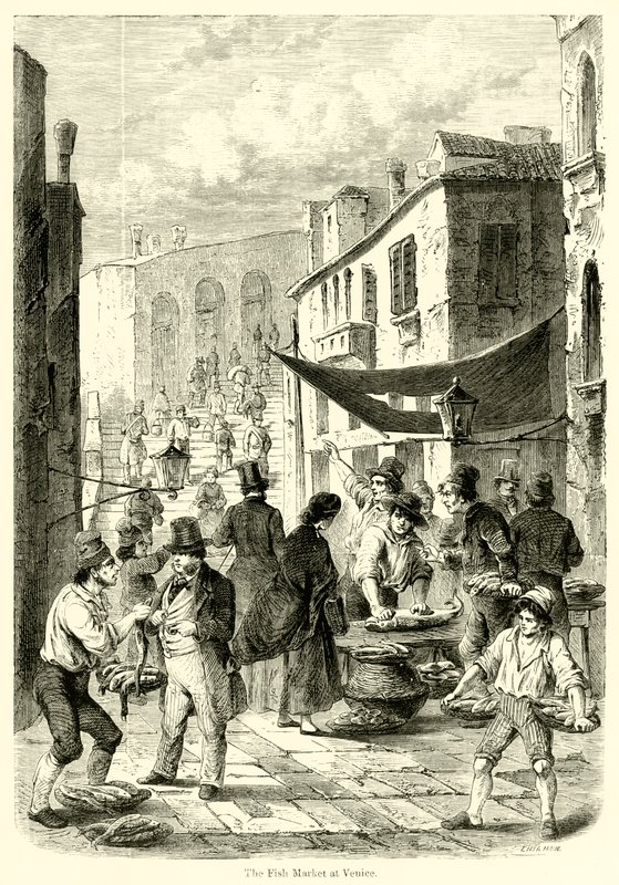 De vismarkt in Venetië door English School
