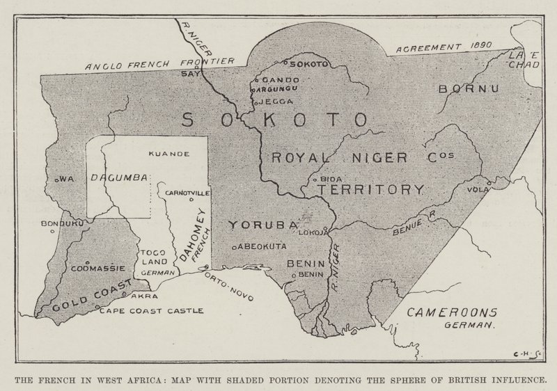 De Fransen in West-Afrika, Kaart met Gearceerd Deel dat de Invloedssfeer van Groot-Brittannië Aangeeft door English School