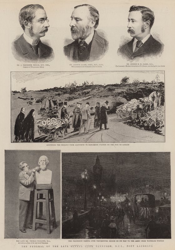 De begrafenis van de overleden Alfred Lord Tennyson, DCL, Dichter Laureaat (gravure) door English School