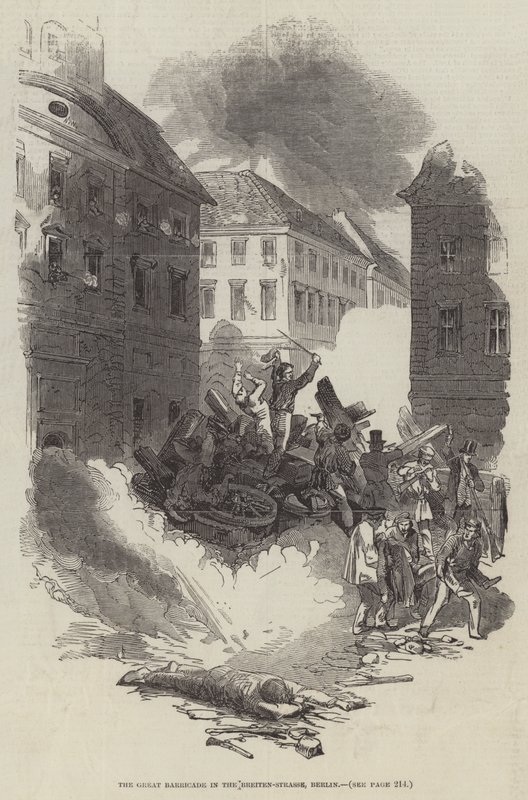 De Grote Barricade in de Breiten-Strasse, Berlijn door English School