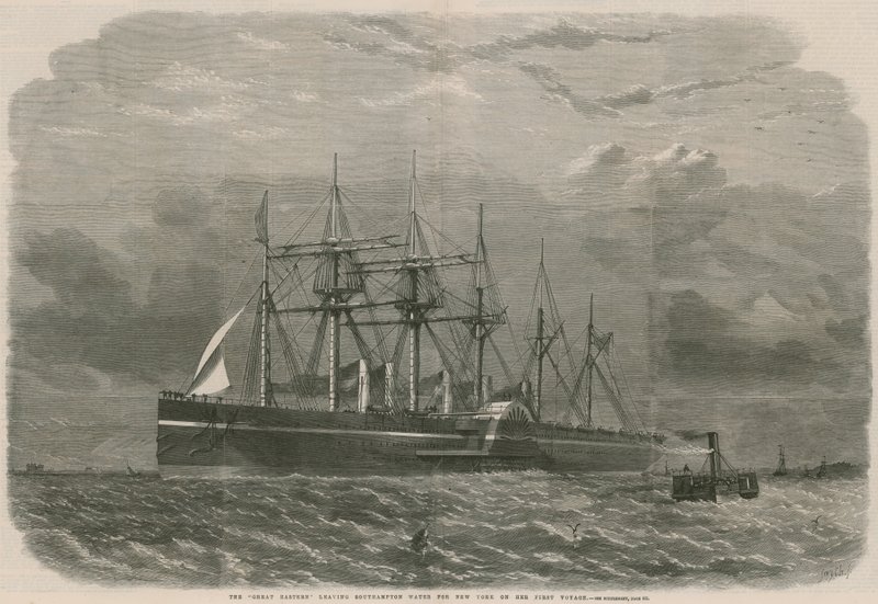 De Great Eastern verlaat Southampton Water voor New York op haar eerste reis door English School