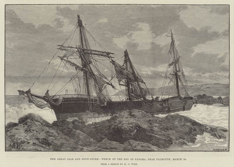 De Grote Storm en Sneeuwstorm, Wrak van de Bay of Panama, nabij Falmouth door English School