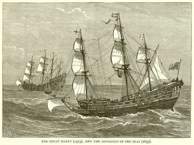 De Grote Harry (1513) en de Sovereign of the Seas (1637) door English School