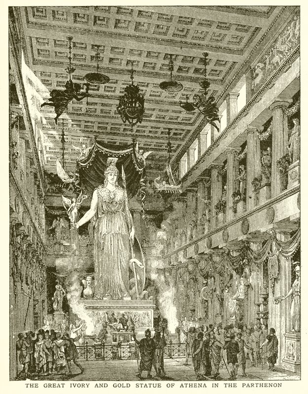 Het grote ivoor en gouden standbeeld van Athena in het Parthenon door English School