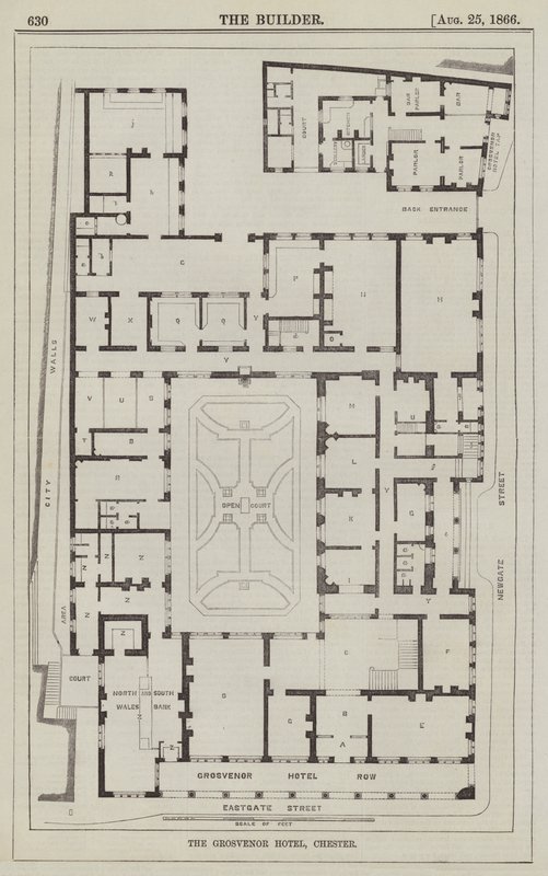 Het Grosvenor Hotel, Chester (gravure) door English School