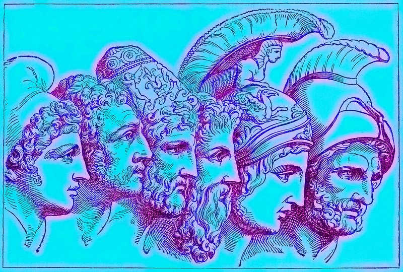 De helden van de Trojaanse oorlog: Paris, Diomedes, Odysseus, Nestor, Achilles, Agamemnon, illustratie uit De Geïllustreerde Geschiedenis van de Wereld, gepubliceerd ca. 1880 door English School