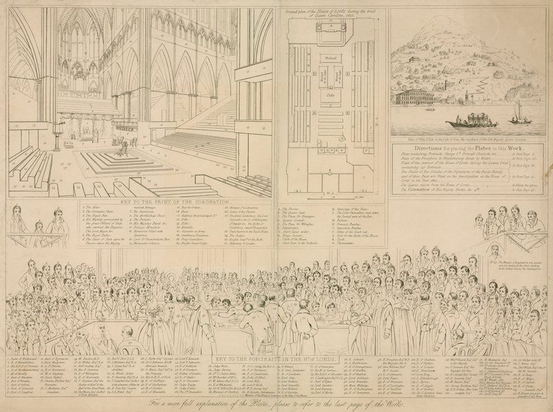 Het House of Lords ten tijde van het proces van koningin Caroline in 1820 door English School