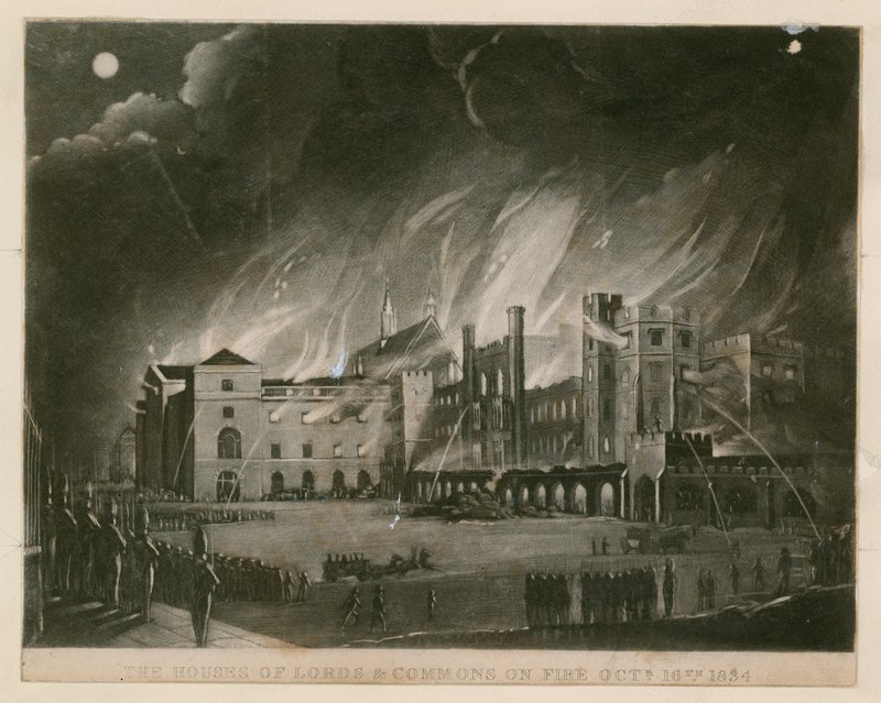 De Huizen van Lords en Commons in brand, 16 oktober 1834 door English School