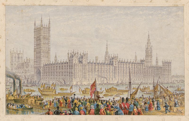 De Parlementsgebouwen, Palace of Westminster, Londen door English School