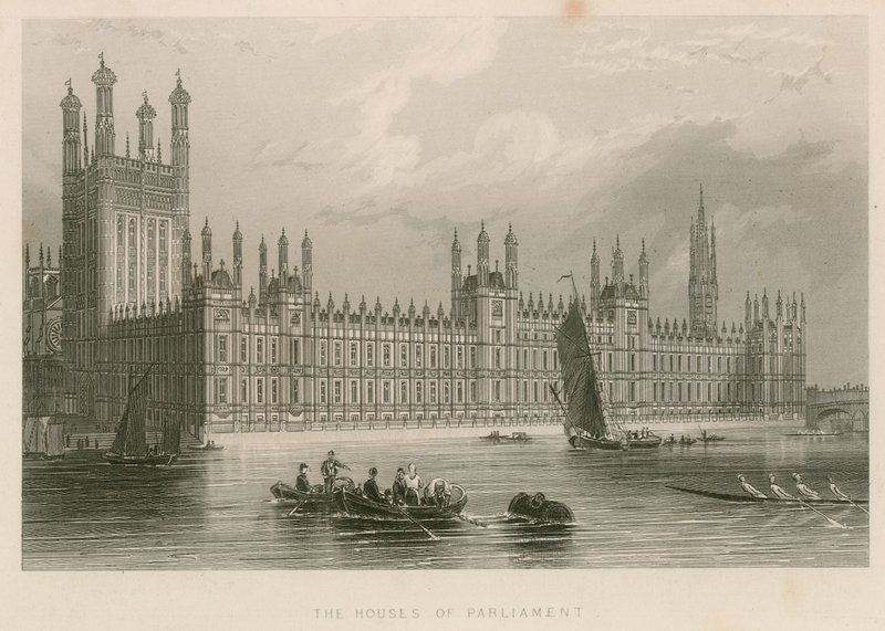 De Parlementsgebouwen, Palace of Westminster, Londen door English School