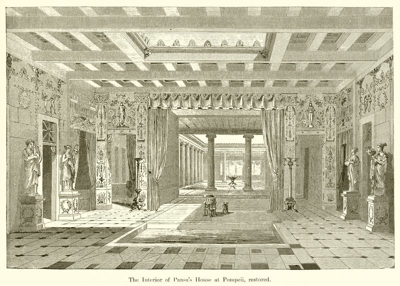 Het interieur van het huis van Pansa in Pompeii, hersteld door English School