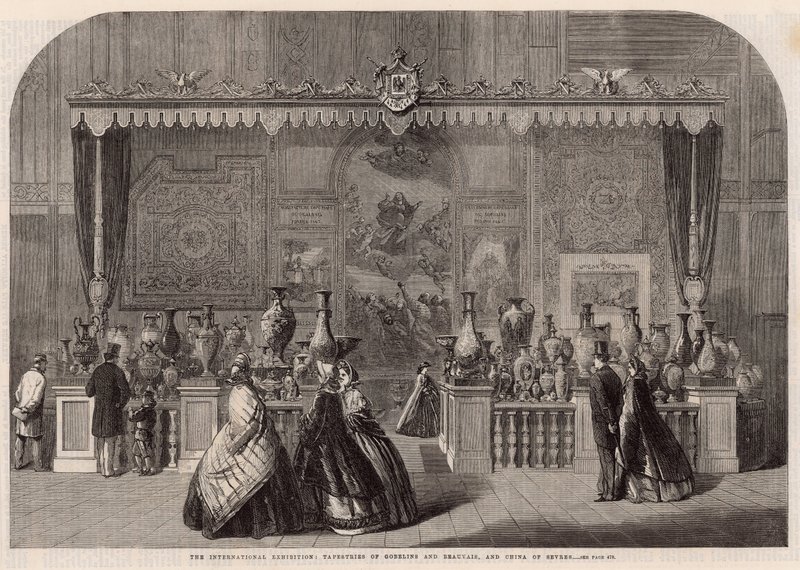 De Internationale Tentoonstelling; Wandtapijten van Gobelins en Beauvais en porselein van Sèvres door English School