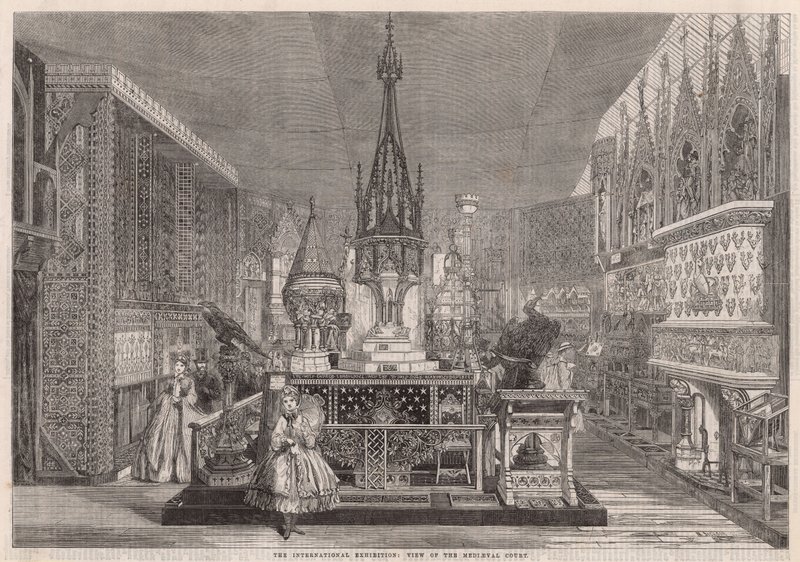 De Internationale Tentoonstelling; Uitzicht op het Middeleeuwse Hof door English School