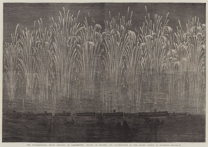 Het Internationale Marinefestival in Portsmouth, Vuurpijlen en Verlichting van de Geallieerde Vloten bij Spithead door English School