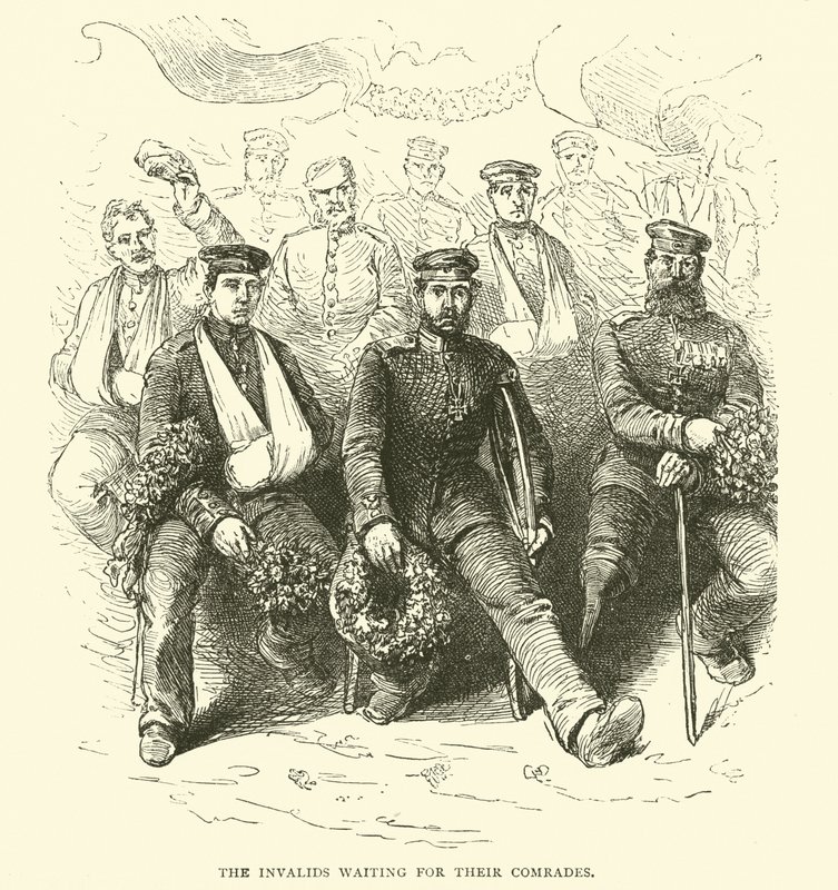 De invaliden wachten op hun kameraden, 1871-2 door English School