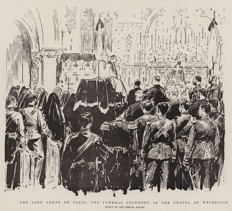 De Laatste Graaf van Parijs, de Begrafenisceremonie in de Kapel in Weybridge door English School