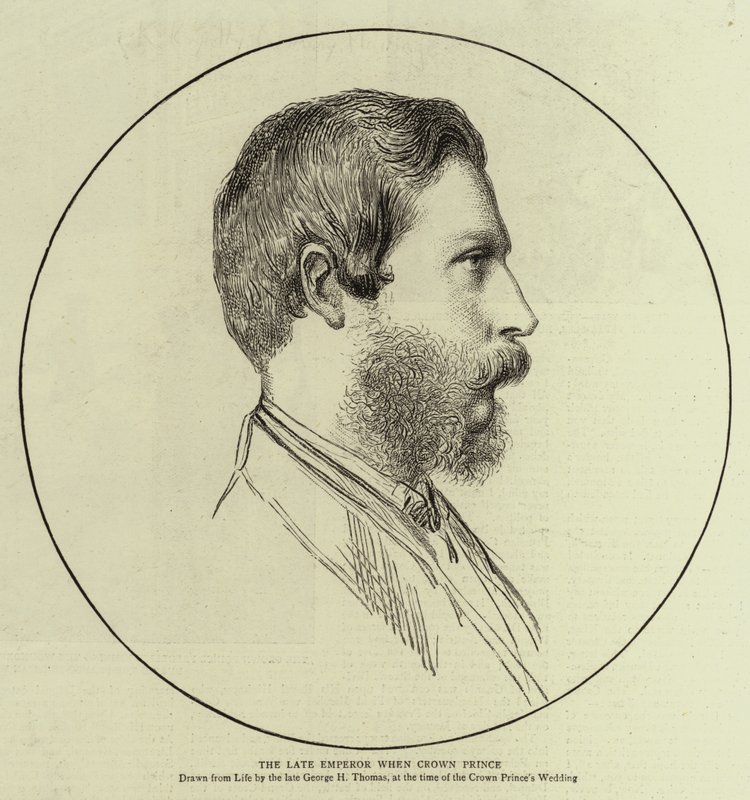 De overleden keizer als kroonprins (gravure) door English School