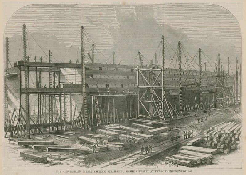 De Leviathan (Great Eastern) stoomschip, zoals ze verscheen aan het begin van 1855 door English School