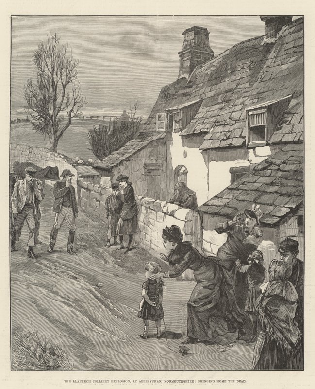 De Llanerch Mijnexplosie, bij Abersychan, Monmouthshire, het Thuisbrengen van de Doden door English School