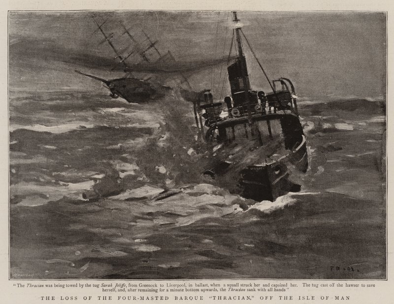 Het Verlies van de Viermastbark "Thracian," bij het Eiland Man door English School