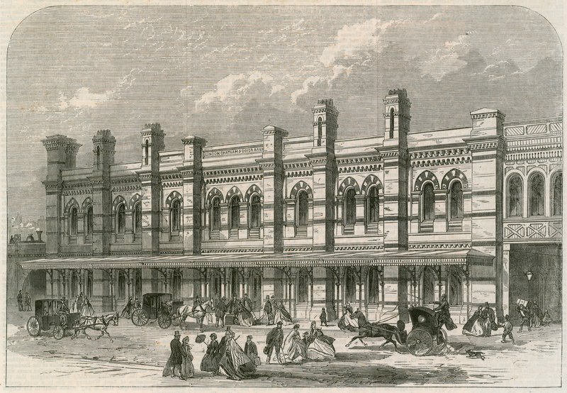 Het Ludgate Hill Station van de London, Chatham en Dover Railway door English School