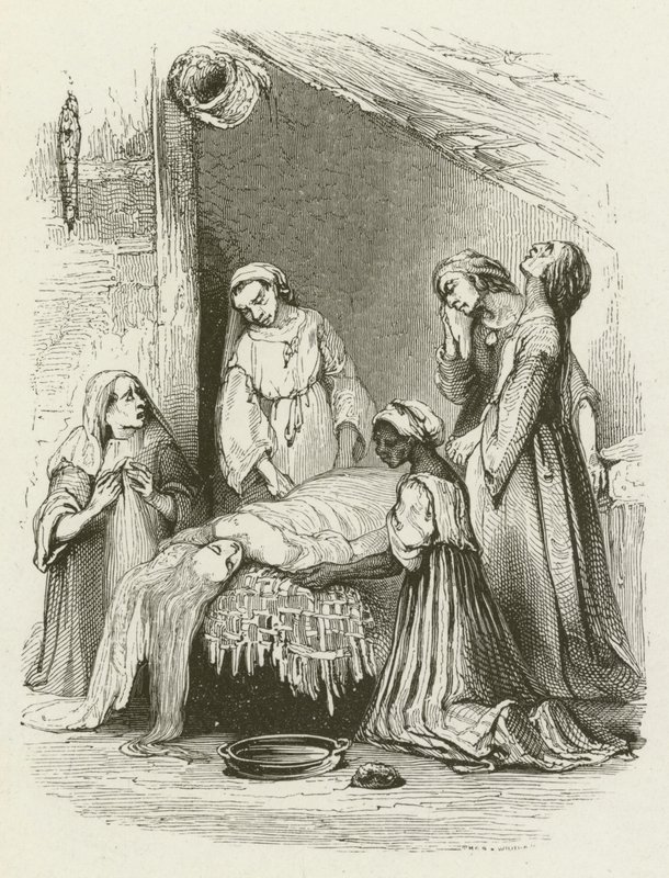 De Malabar-vrouwen wassen het lichaam van Virginia door English School