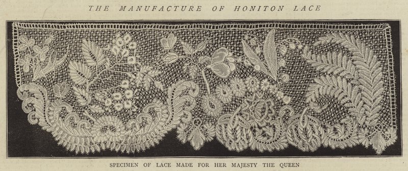 De vervaardiging van Honiton kant (gravure) door English School