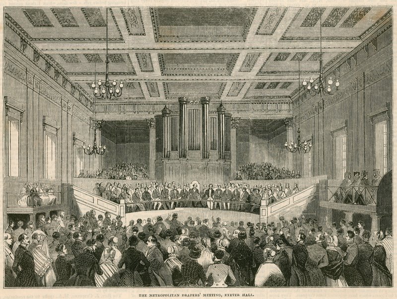 De Metropolitan Drapers bijeenkomst in Exeter Hall, Londen door English School