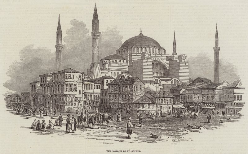 De moskee van St Sophia (gravure) door English School