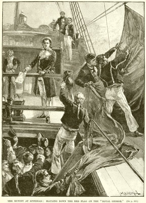 De Muiterij bij Spithead: Het Neerhalen van de Rode Vlag op de Royal George door English School