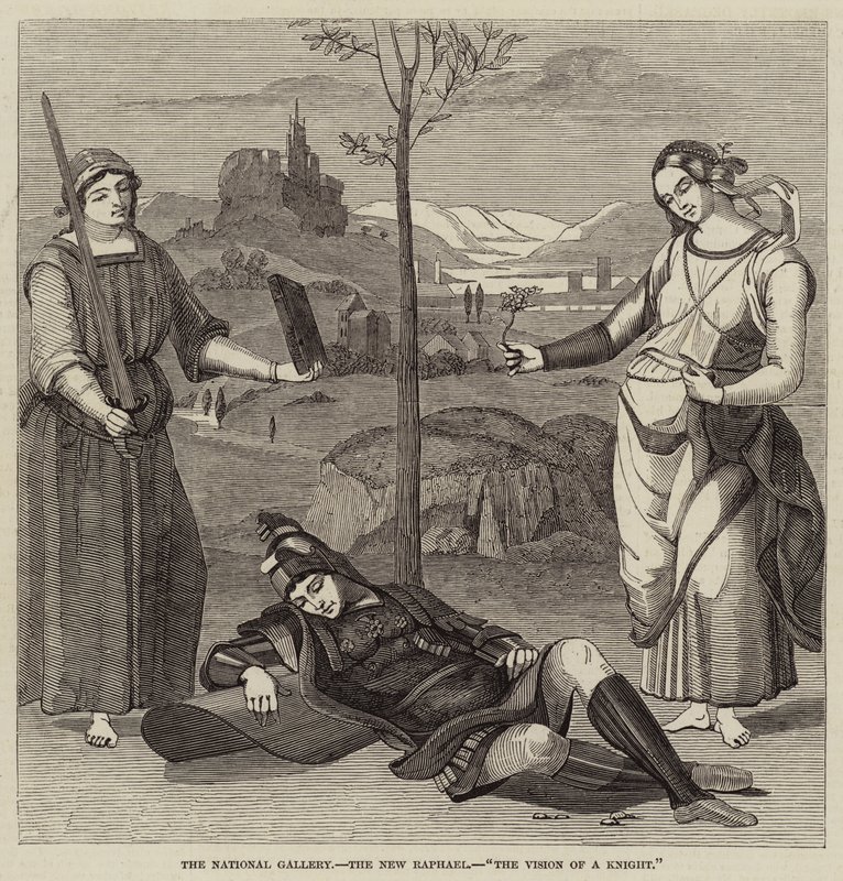 De Nationale Galerie, de Nieuwe Raphael, De Visie van een Ridder (gravure) door English School
